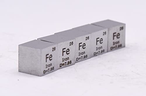 Image of 0.39 inch 10mm Iron Ferrum Metal Cube Fe up to 99.9% Pure Periodic Table Element Engraved Density Collection Science Education Display Block Cube + Acrylic Case Box - 1PC