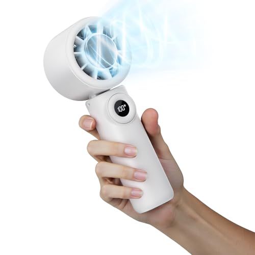 CIVPOWER Handheld Fan: Portable Small Ice Cooling Plate- 4000mAh Rechargeable 100 Gear High-Speed Turbo 10500 RPM - Personal Foldable Battery Operated for Travel Indoor Outdoor Women Men (White)