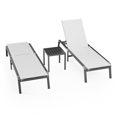 Aluminum Chaise Foldable Patio Lounge Chair Outdoor, Metal Deck Lounger Adjustable 5-Position Recliner Pool Chase Breathable Full Flat Outside Sun Tanning Chairs for Beach/Poolside/Lawn(Brow