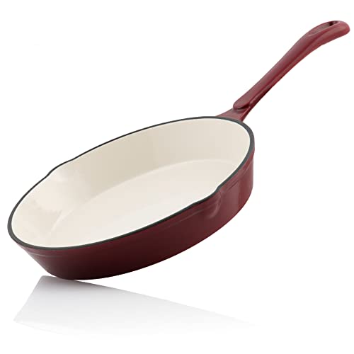 Mahlzeit Sartén de Hierro Fundido Esmaltado Dark Cherry | Ø 24 cm | Sartén de Hierro Fundido Redondo con Dos Picos | Sartén de Hierro Fundido, Sartén Esmaltada | Hierro Fundido Esmaltado