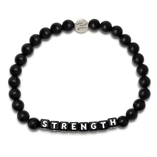Strength Bracelet, The Original Word Bracelet, Made with Matte Black Jet Stones and Plated Brass Hardware, Handcrafted Design & Positive Message, Size L/XL