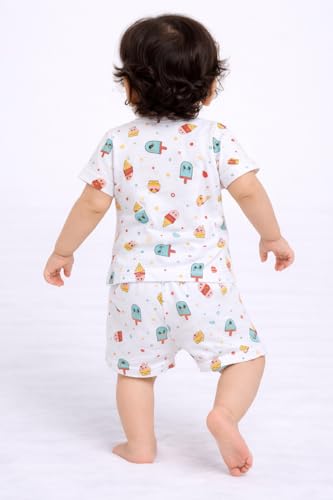 Image of Chandrika Baby Boys & Girls Regular Fit 100% Cotton Half Sleeve Jhabla & Shorts Set Pack of 3