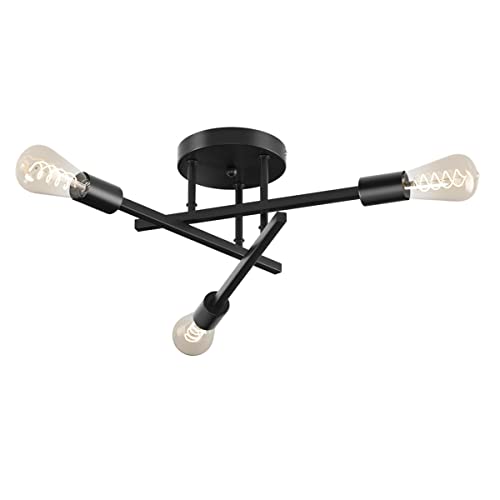 DKNHS Deckenlampe Vintage Retro Deckenleuchte 3-flammige E27 LED Deckenleuchten Schwarz Industrial Metall Lampenschirm für Esszimmer Küche Wohnzimmer Flur Treppe (3 Köpfe) Cover