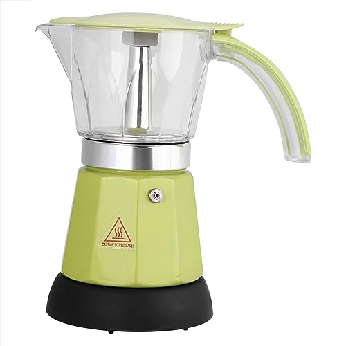 Greensen Eléctrica Moka, 300ml 6 Tazas 480W Máquina de café Máquina de Espresso con Recipiente Transparente Diseño Desmontable Apagado Automático para Hogar Cocina Preparación (GREEN)