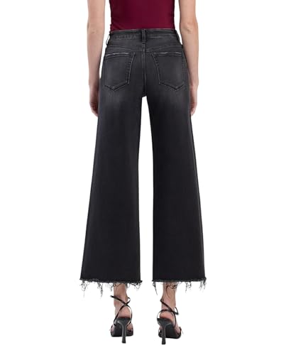 Flying Monkey High Rise Frayed Hem Ankle Wide Jeans F58403