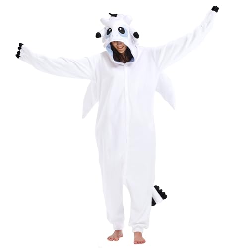 Guturris Blanco Dragón Onesie Pijama de Disfraces de Halloween Animales Cosplay Mono Anime de Una Sola Pieza Ropa de Dormir para Adultos S