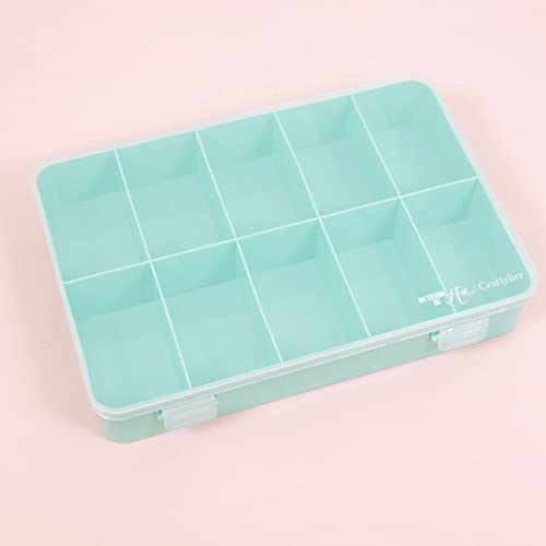 Image of Craftelier - Organizing Box with 10 Compartments for Scrapbooking and Craft Materials | Dimensions 26.5 x 17.8 x 4.2 cm (10.4 inch x 7 inch x 1.65 inch) - Turquoise and Transparent Color