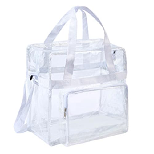 Bolsa Tiracolo Transparente Aprovada para Estádio, Bolsa de Ombro Transparente com Alça para Dia, Bolsa Tipo Carteiro para Trabalho, Concerto e Esportes, Branco, 12' x 12' x 6'