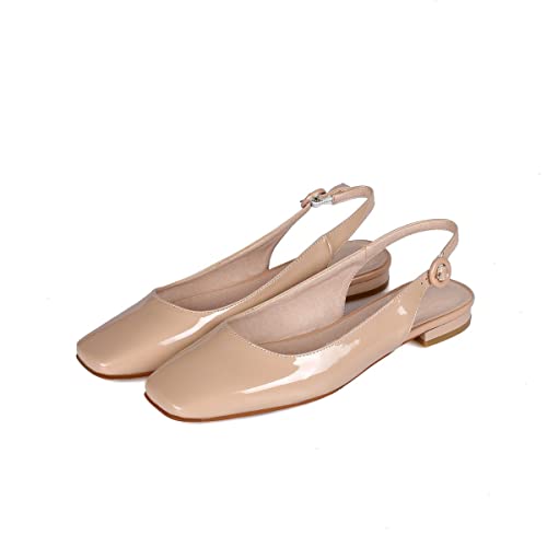 Slingback Flats for Women Square Toe Flat Low Heel Block Sandals Slip on Causal Walking Slide Shoes2