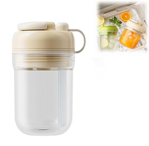 3 In 1 Ice Cube Maker Bottle, 2026 New Ice Cube Cup With Straw and Silicone Ice Mold, Portable Touch Free Icecube Trays, Press To Release Ices Tray for Travel Home Office Coffee Fruit Tea (White)
