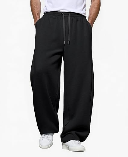 Image of O3e Men's Polycotton Loose Fit Track Pants with Elastic Waistband & Side Pockets | Comfortable Joggers for Casual & Gym Wear