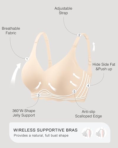 Image of Womens Wireless Jelly Bras No Underwire Support Push Up Removable Straps (U /Cross /Halter) Everyday Sports Bra