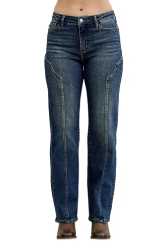 Judy Blue Mid Rise Tummy Control Western Seam Detail Straight Leg Jeans- Ivory Gem