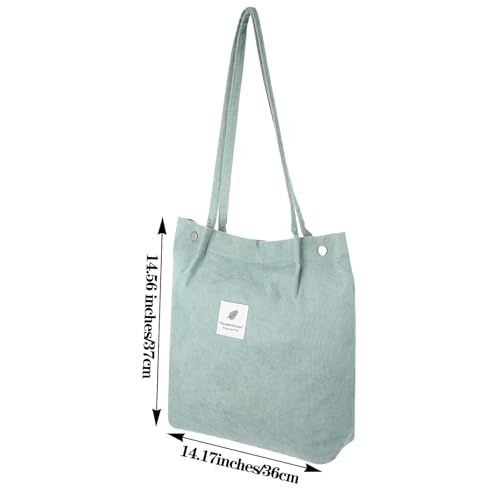 Corduroy Tote Bag Cute Tote Bags for Women Soft Cotton Large Capacity Bags Reusable Grocery Shoulder Bag with Inner Pockets Green Canvas Cord Purse for Work Beach Travel Shopping Grocery4