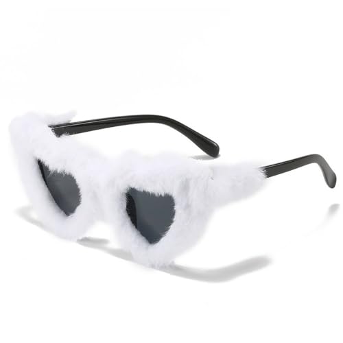 Lunettes de soleil cœur en peluche rétro rose et bleu avec protection UV400 pour femme et homme
