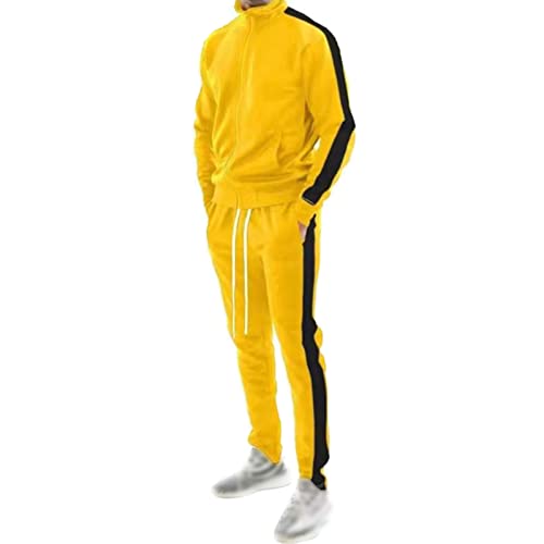 Sweats à capuche homme jaune XL avec fermeture éclair et pantalon