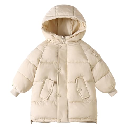 Length Hooded Winter Coat for Kids Girls Solid Color Zip Up Padded Puffer Jacket Toddler Boys Button Down Warm Outerwear