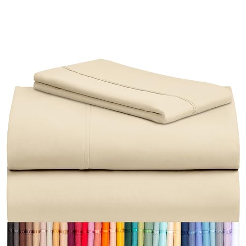 Image of LuxClub Twin Sheets - Soft Kids Bed Sheets, 3 PC Deep Pockets 18 inch Eco Friendly Wrinkle Free Fitted Sheets Machine Washable Hotel Bedding Silky Soft Cream