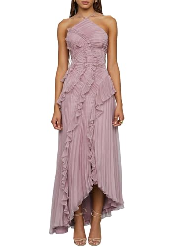 Image of Women Y2k Backless Long Dress Halter Tie Neck Maxi Dress Flowy Beach Sundress Summer Streetwear