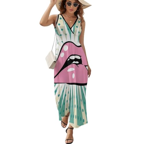 Robe de plage décontractée Lèvres Roses | Robe maxi longue d'été