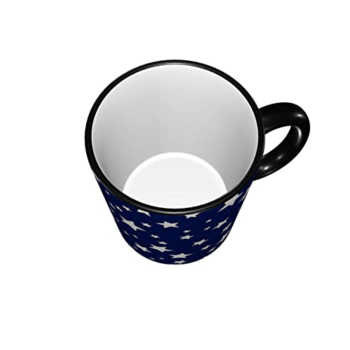 Lkuzloh Christmas Stars Navy Blue Cute Coffee Mugs Ceramic Cup Tea For Women Men 12 Oz With Handle Funny Birthday Holiday Christmas Friends Personalized Gift Kitchen Work #TOP4