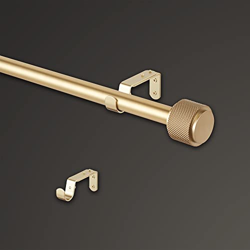 Mode Premium Collection 1 1/8” Diameter Curtain Rod Set With Knurled Curtain Rod Finials And Steel Wall Mounted Adjustable Curtain Rod, Fits 16” To 32” Windows, Brushed Gold #TOP3