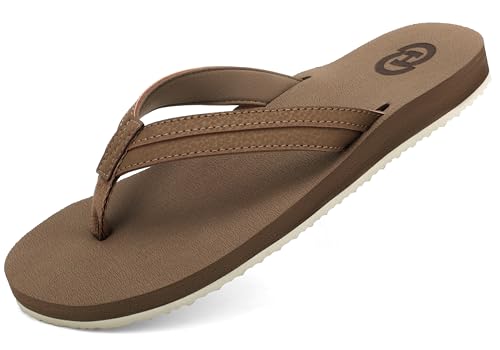 ChayChax Womens Two-Tone Flip Flops with Arch Support Comfort Beach Thong Sandals Indoor Outdoor, Brown, 8 Women