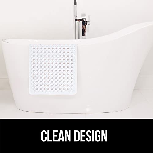 GORILLA GRIP Patented Bath Tub Shower Mat, Machine Washable Bathtub Floor Liner Mats, Suction Cups and Drain Holes to Keep Tubs Clean, Soft on Feet, Bathroom Essentials, 35x16 Inch, White
