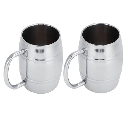 2 uds. De jarras de cerveza de acero inoxidable, jarra de cerveza con aislamiento de doble pared, taza de barril con asa, taza de café de Metal de 15,9 oz/470ml, taza de agua inastillable