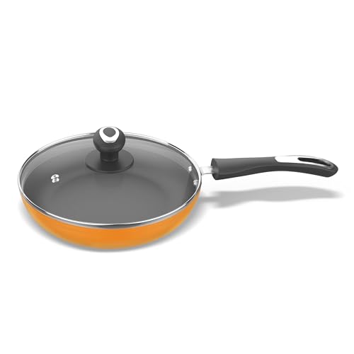 Image of Preethi Dura Collection Non Stick Fry Pan, 24 cm, with Glass Lid, Gas & Induction Compatible, 5 Star Non Stick Effect, Turmeric Yellow