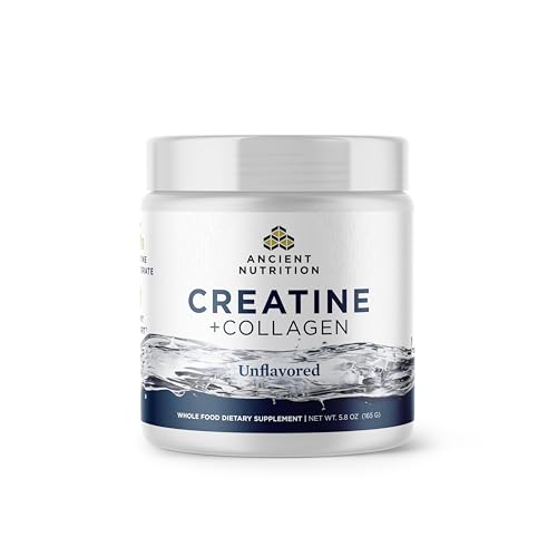 Ancient Nutrition Creatine + Collagen – Muscle Strength, Lean Body Mass, Joint Comfort & Cognitive Support – Includes 5g Creatine Monohydrate for Women, 30 Servings