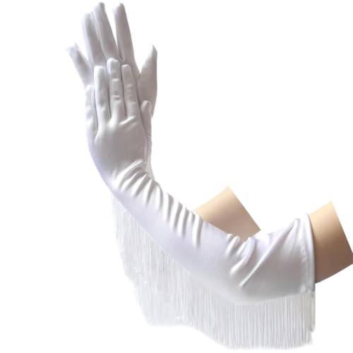 Guantes codo rojo de dedos completos en satén satinado de fiesta 5