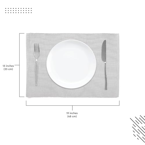 Image of Encasa XO Dining Table Mats Set of 6, Ribbed Cotton Table Mat 48x32 cm | Handmade Heat Resistance Table Placemats, Non Slip, Washable & Durable Place Mat for Centre Table, Living Room Light Grey