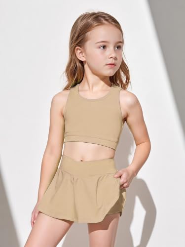 Image of SOLY HUX Toddler Girl's 2 Piece Workout Outfits Lightweight Crop Tank Tops and Skort Athletic Set