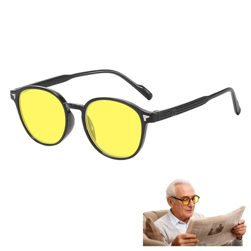 eModwey Nachtsichtbrille zum Autofahren für Herren und Damen - Gelbe Gläser zur Blendreduzierung, Verbesserte Sicht bei Nacht und Schlechten Lichtverhältnissen, Komfortabler Sitz(Runder Rahmen)