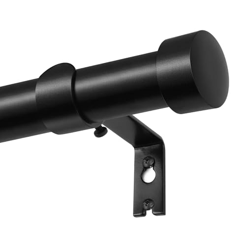 KAMANINA Barra Cortinas Negra 80 a 365 cm, Barra para Cortinas Extensible Con Remates, 25 mm de Diámetro Barra Cortina Juego Ajustable, Decorativa Palo Cortina para Dormitorio y Salon