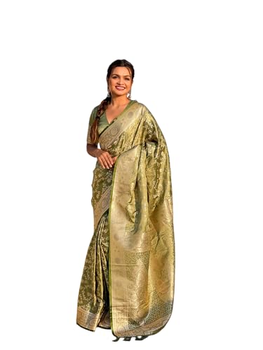 Image of Banarasi Satin Silk Zari Woven Dusty Color Saree with Unstitched Blouse Piece