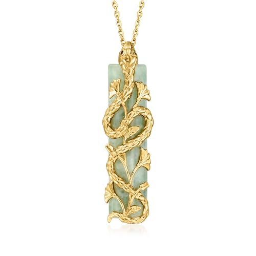 Ross-Simons Jade Snake Pendant Necklace With Sapphires in 18kt Gold Over Sterling. 18 inches