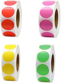2000 Pcs Dot Stickers, 4 Rolls 25mm Coloured Circle Stickers Removable Color Coding Dot Labels for Office Scrapbooking Gift Bags Envelop, 500 Pieces/Roll, 4 Colors