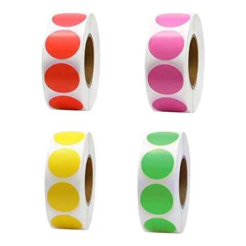 2000 Pcs Dot Stickers, 4 Rolls 25mm Coloured Circle Stickers Removable Color Coding Dot Labels for Office Scrapbooking Gift Bags Envelop, 500 Pieces/Roll, 4 Colors Cover