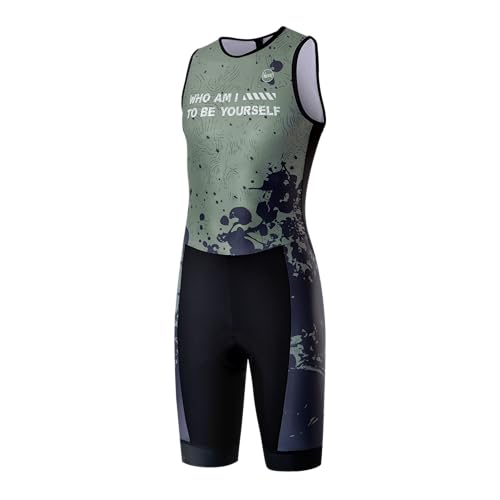 NUCKILY Traje de triatlón para hombre, de una sola pieza, sin mangas, con bolsillos, para correr, ciclismo, natación, color verde, talla S