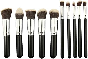 ZemGlam 10 Pcs Cosmetic Makeup Brush Set with 5 Pcs Big 5 Pcs Small Makeup Brushes - Black&Silver 1