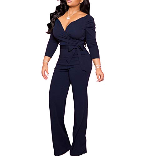 IyMoo Womens Jumpsuits Elegant Button Loose Long Wide Leg Jumpsuits Romper 3-Navy Blue X-Large IyMoo Womens Jumpsuits Elegant Button Loose Long Wide Leg Jumpsuits Romper 3-Navy Blue X-Large