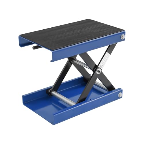 Deurqund Cric élévateur de moto réglable en hauteur 9,3 à 35 cm - Charge maximale 500 kg - Pont élévateur de moto pliable pour changement de pneus et entretien avec plate-forme antidérapante (bleu)