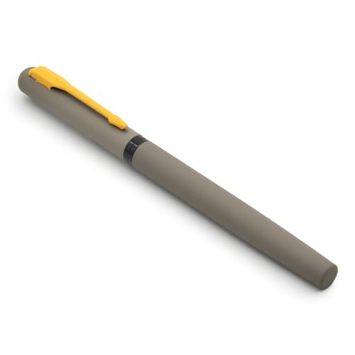 Image of BUZZ COOL Fountain Pen With Converter Pump | Grey Body, Yellow Clip Metal Fountain Pen with Fine Nib(0.5mm) | Zero Ink Leakage Smooth Writing Pen