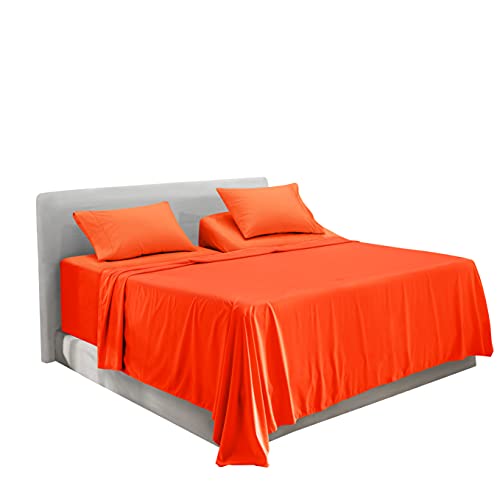 Image of Hearth & Harbor Extra Deep Pocket Split King Sheets - 5 Piece Hotel Luxury Bed Sheets Set Fits Up to 24 inch Mattress - Soft & Breathable Luxury Split King Bed Sheet Set, Split King, Orange