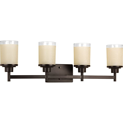Free Shipping Over $50 Alexa Collection 4-Light Etched Umber Linen with Clear Edge Glass Modern Bath Vanity Light Antique Bronze