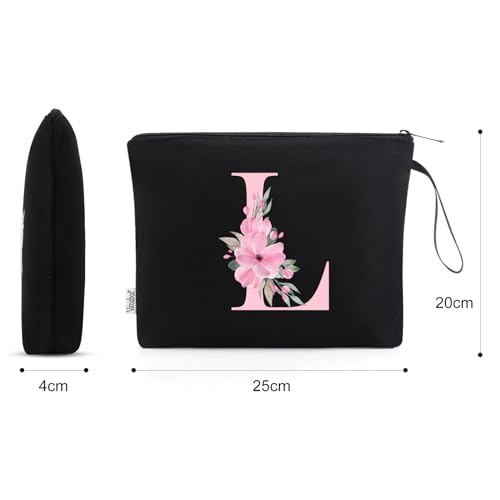 Image of Vavabox A-Z Personalized Makeup Bag, Birthday Gifts for Women Mom, Gifts for Best Friend, Bride Bridesmaid Cosmetic bag (L, 02-Black)