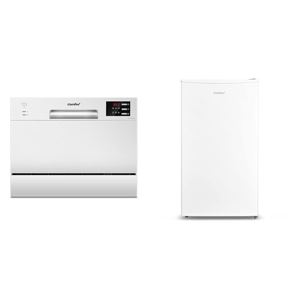 COMFEE' Lavastoviglie compatta da tavolo TD602E-W Mini lavastoviglie con 6 coperti, 6 programmi & RCD93WH1(E) Frigorifero mono porta 93 L, controllo della temperatura, Silenzioso, Sicuro Bianco + Toy Building Block, 76421