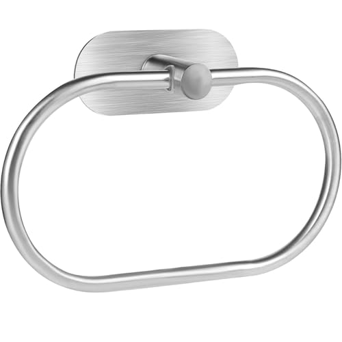 Bathroom Towel Ring 1 Piece Silver No-Drilling Self Adhesive Towel Hanger for Kitchen Office Heavy Duty Wall Mounted Stainless Steel Rustproof Facecloth Holder Rack 21x13x5 cm/8.27x5.12x1.97 inch